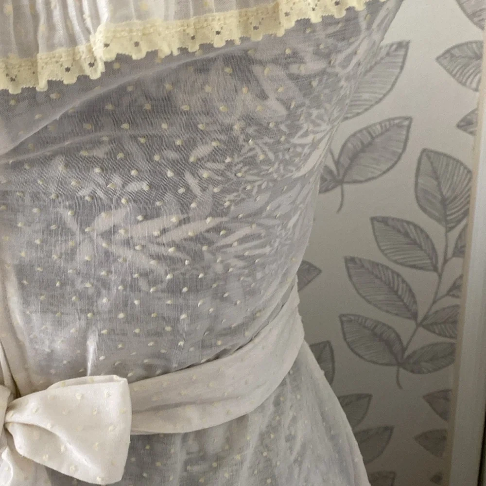 Vintage 1970’s prairie style full length dress with dimensional polka dots - Picture 8 of 14